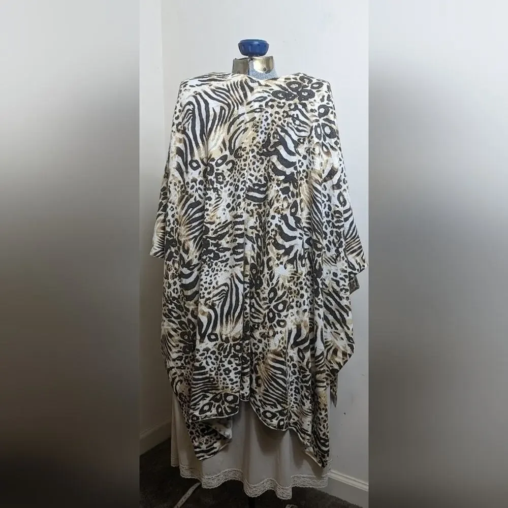 Animal Print Boho Poncho Shrug Longlines One Size